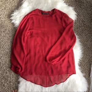 Zara red sheer sleeves blouse